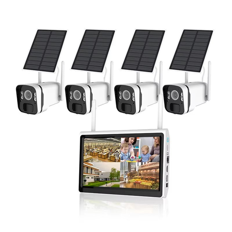 Wireless Outdoor 4CH 4MP Solar Security Camera System, WiFi NVR Kit, CCTV Solar Security Camera System