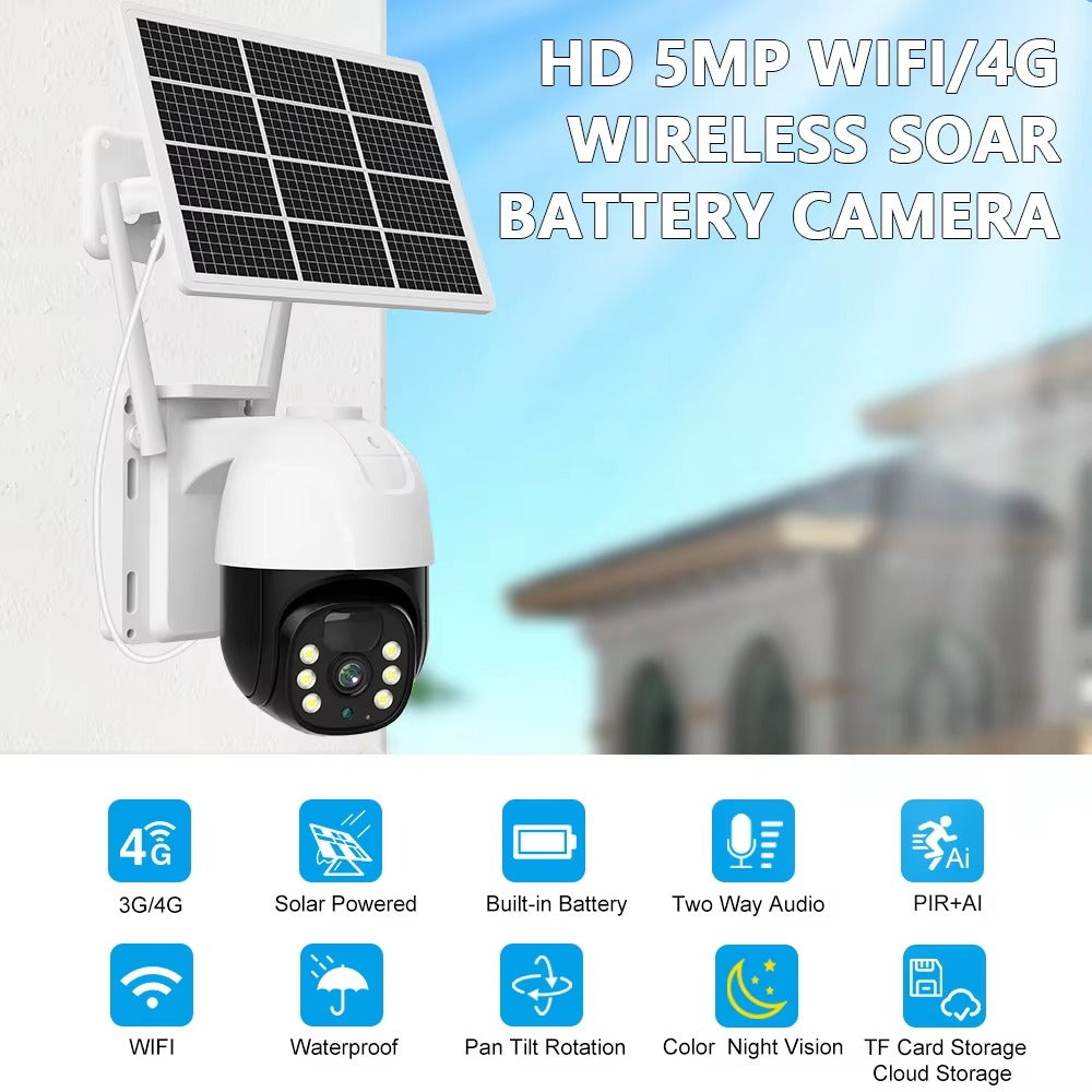 5MP 4G Wireless Security Camera | Color Night Vision | Solar Panel & Battery | Two-Way Audio | PIR Motion Detection