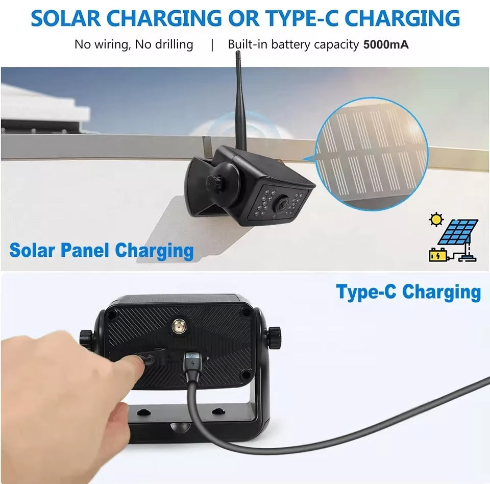 Solar Powered Magnetic Wireless Backup Reversing Camera Kit with 7-Inch IPS Screen Monitor & Loop Recording – for Trailer, Caravan, Pickup & Camper