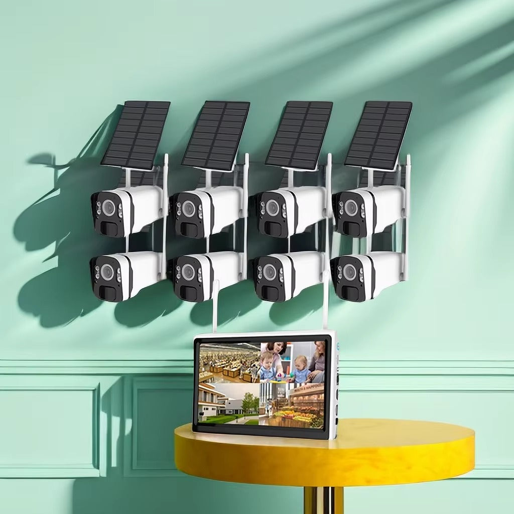 Wireless Outdoor 4CH 4MP Solar Security Camera System, WiFi NVR Kit, CCTV Solar Security Camera System