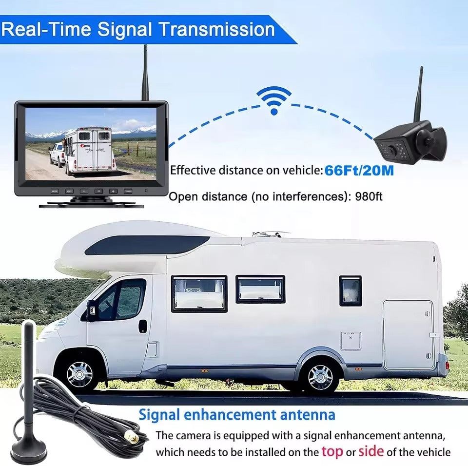 Solar Powered Magnetic Wireless Backup Reversing Camera Kit with 7-Inch IPS Screen Monitor & Loop Recording – for Trailer, Caravan, Pickup & Camper