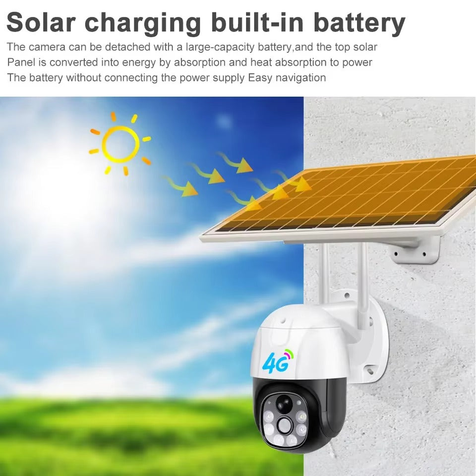 Outdoor Waterproof IP66 1080P Solar Battery Powered 4G PTZ Security Camera – CCTV Solar Camera, V380 & ICSee Compatible