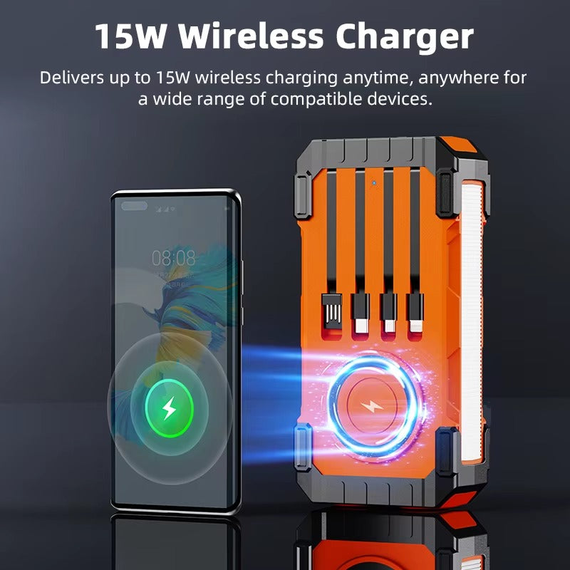 Solar Wireless Portable Charger for Laptops – 65W/45W/15W Fast Charging, LED, Waterproof Power Bank with Solar Panel & Cable