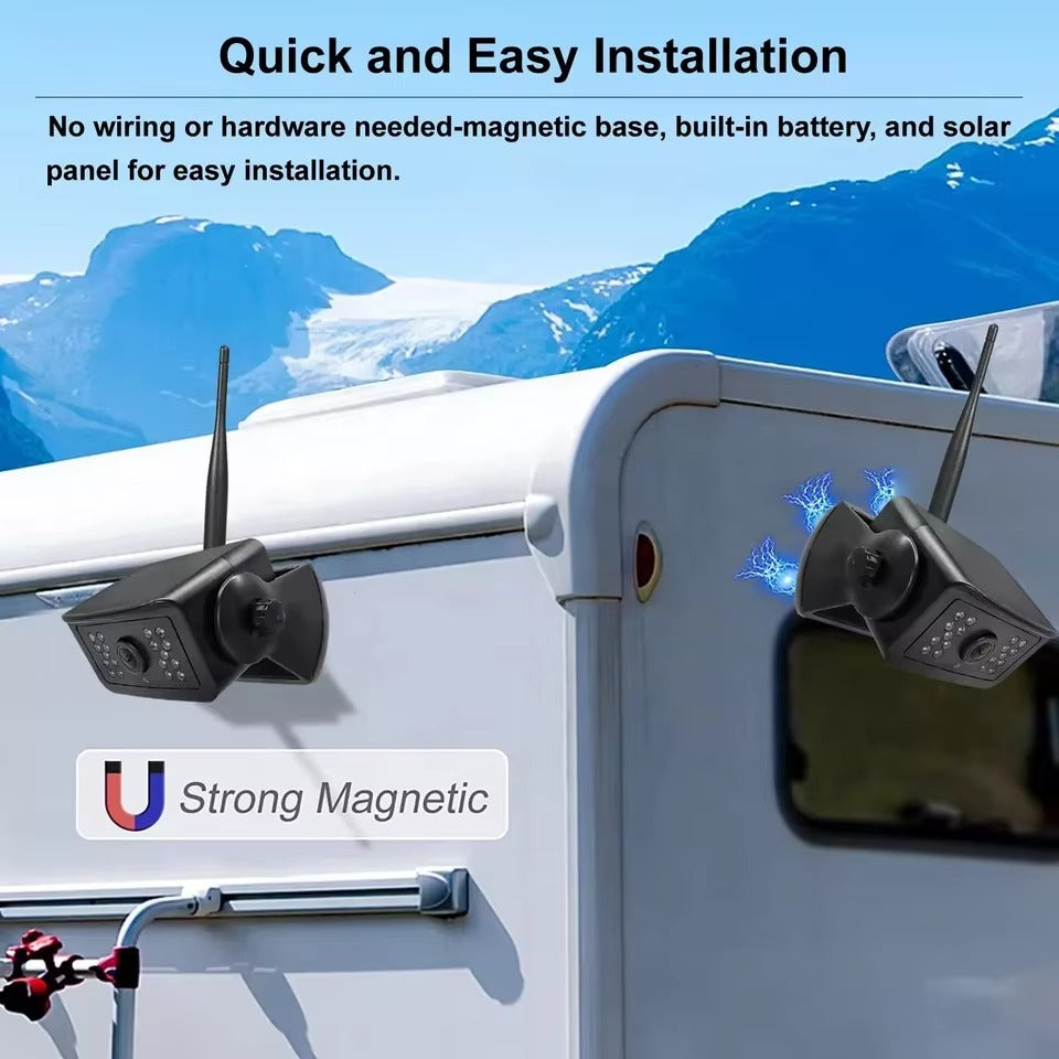 Solar Powered Magnetic Wireless Backup Reversing Camera Kit with 7-Inch IPS Screen Monitor & Loop Recording – for Trailer, Caravan, Pickup & Camper