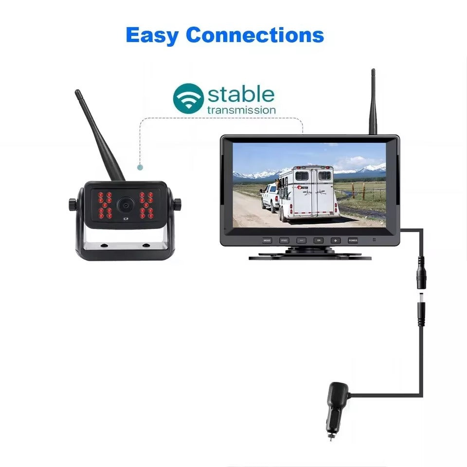 Solar Powered Magnetic Wireless Backup Reversing Camera Kit with 7-Inch IPS Screen Monitor & Loop Recording – for Trailer, Caravan, Pickup & Camper